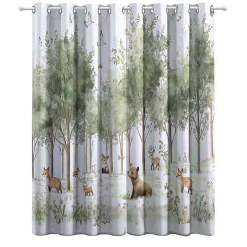 Cortinas Salon árboles y Animales Acuarela 117An x 138Al cm (2 Paneles), Cortinas Térmicas Aislantes Frío Calor y para Dormitorio, Salón y Cocina con Ojales