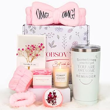 AMAZON - UTOBSOV Get Well Soon Gifts for Women, Get Well Gift Baskets for Women Relaxation Gifts for Friends Female Care Package for Her Who Recover After Surgery,Pink Birthday Gifts Feel Better Gifts
