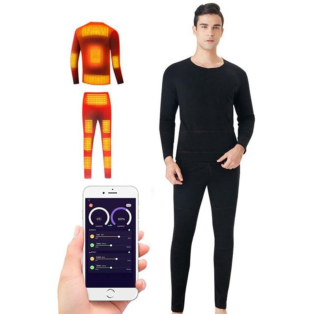 scosao Set di Biancheria Intima Riscaldante Elettrica per Donna Uomo Intimo Termico Riscaldata USB Lavabile T-Shirt e Pantaloni Termica con App Regolazione della Temperatura per Moto, Caccia