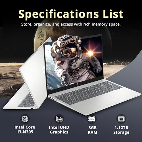 Image of HP 15.6 inch HD Business Laptop, Intel i3-N305, 8GB RAM, 1.12TB Storage (128GB UFS+1TB Docking Station Set), Intel UHD Graphics, Numeric Keypad, 720p Webcam, Copilot, Wi-Fi 6, Windows 11 Pro, Silver