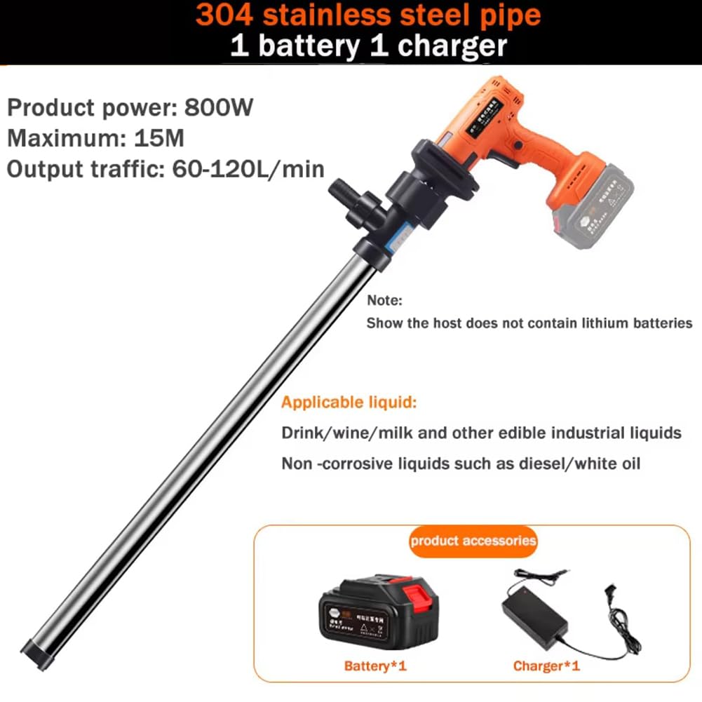 Pompe de transfert de liquide à piles, grande aspiration de 120 l/min, pompe à tambour de carburant portable 21 V avec tube de 90 cm pour diesel, kérosène, huile blanche