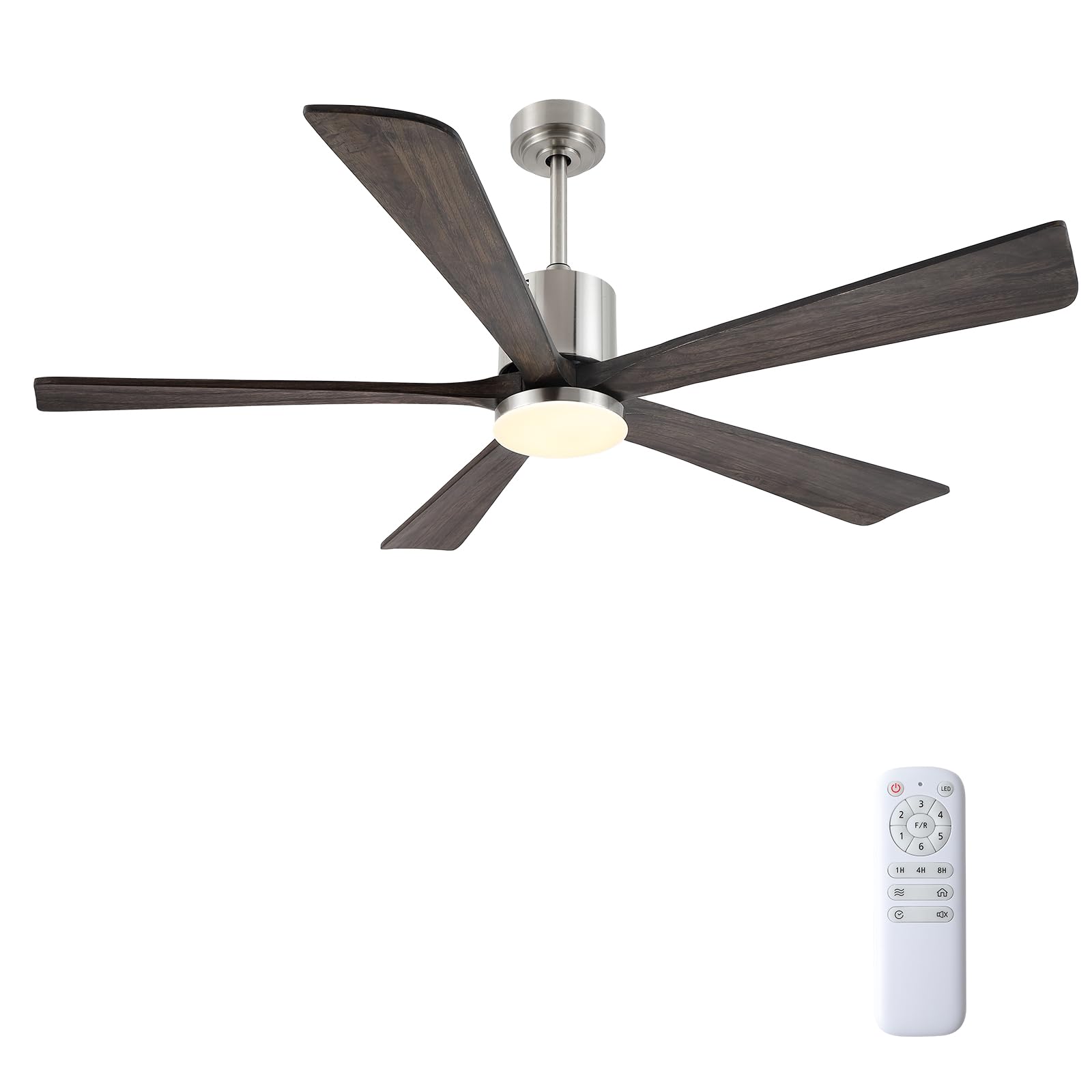 60" Ceiling Fan with Lights and Remote Control - Outdoor Ceiling Fans with Lights and Walnut Wood Blades, Quiet Reversible DC Motor, Modern Ceiling Fan for Indoor, Living Room, Light Wood Gray