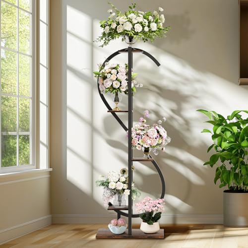 unho Support Plantes Intérieur 5 Niveaux: Étagère Plante en Métal Porte Plante 153 cm de Haut en Forme de S pour Maison Balcon Chambre Salon