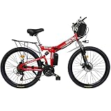 AKEZ Elektro-Klappräder für Erwachsene Herren Damen, 26'' 250W Elektro Klapprad, Elektrisches Mountainbike, E-Bikes Klapprad mit 48V 10A Lithium-Akku Shimano 21-Gang(rot)