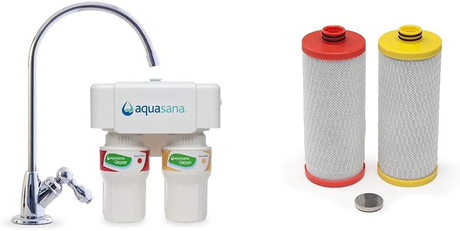 Aquasana 2-Stage Under Sink Water Filter System + Replacement Filter Cartridges