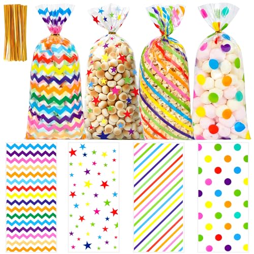 100 Pcs Easter Rainbow Cellophane Bags