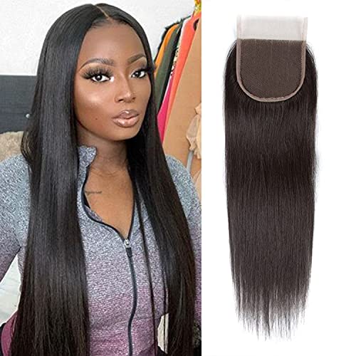 Straight 4x4 Lace Closure Free Part Human Hair 20 Inch 9A Brazilian Human Hair Straight Closure 1B#