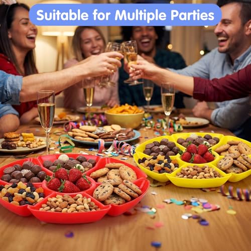 Kegeeei 8-Pack Plastic Divided Serving Trays with 100 Forks, 7-Compartment Round Chip & Dip Plates, 10.4\" Snack Platters for Party, Candy, Nuts, Fruits (8 Vibrant Colors) - Thumbnail 6