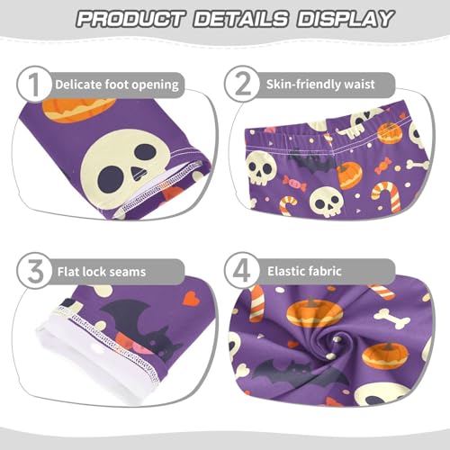 Cute Skull Candy Pumpkin Bat Girls Leggings Soft Stretch Workout Yoga Dance Pants for Kids Casual Tights3