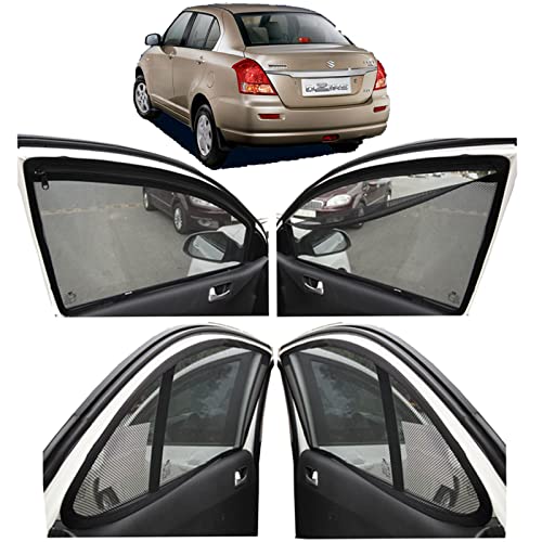 Image of Autofact Magnetic Car Sunshades Compatible with Maruti Swift Dzire (2005 to 2011) (Set of 4) - Easy Installation, UV Protection, Keeps Car Cool (Front 2 with Zippers, Rear 2 Without Zippers)