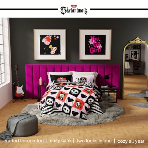 Image of Skelanimals Bedding 7 Piece Full Bed Set, Soft Checkered Comforter and Sheet Set with Sham, Kit The Cat, (Officially Licensed Product) by Franco Collectibles