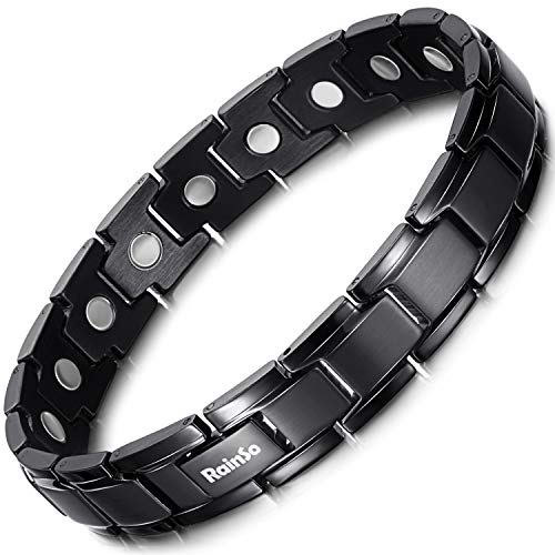 RainSo Mens Black Matt Titanium Steel Magnetic Therapy Bracelet Pain Relief for Arthritis Adjustable RainSo Mens Black Matt Titanium Steel Magnetic Therapy Bracelet Pain Relief for Arthritis Adjustable