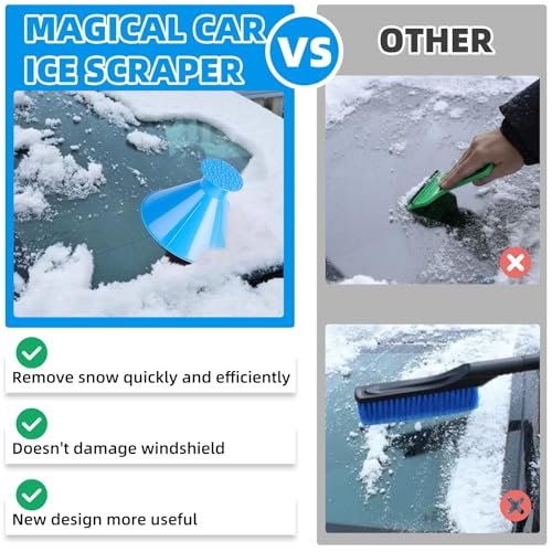 HYWMLY Ice Scrapers for Car Windshield,4 Pack Magical Car Ice Scraper,Snow Scraper for Car,Windshield Scraper for Ice and Snow,2 in 1 Multifunctional Cone Magic Snow Car Scraper with Funnel - Thumbnail 3