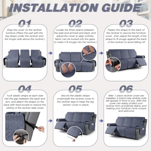 Image of TAOCOCO 100% Waterproof Recliner Sofa Covers Reversible, Bluish Gray
