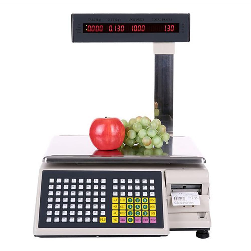 Balance de caisse enregistreuse de code barres à 71 touches de raccourci pour supermarché dépanneur, échelle d'impression d'étiquettes commerciales avec capacité de 15 kg pour pesage de magasin de