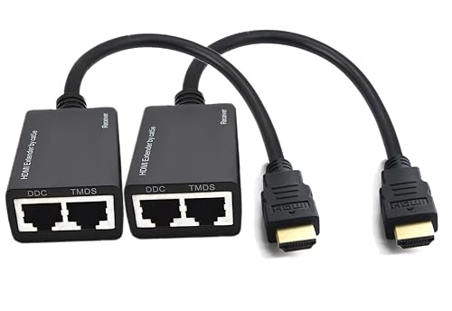 Miniatura 1 de Extensor HDMI sobre Cat5e6, divisor Ethernet RJ45 a HDMI 2 puertos adaptador de red paquete de 2, soporte de video y audio de 1080p hasta 30m98ft
