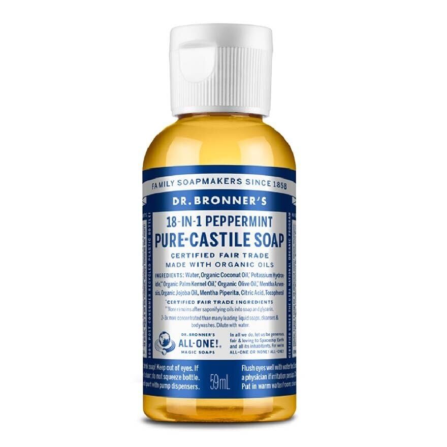 Dr. Bronner's Organic Peppermint Pure-Castile Liquid Soap, 59 ml