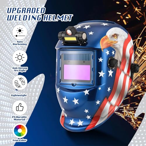 WALKEREN WR01B Capacete de soldagem com escurecimento automático com luz LED, capô de solda movido a