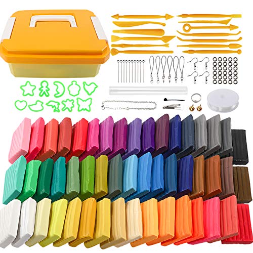 Holicolor Polymer Clay 50 Colors Oven Bake Clay Modeling Clay with Sculpting Tools, Roller, Jewelry Making Accessories, Art Clay for Kids and Beginners