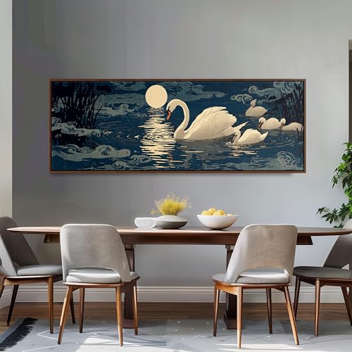 Tableau cygne au clair de lune grand format horizontal 70x210