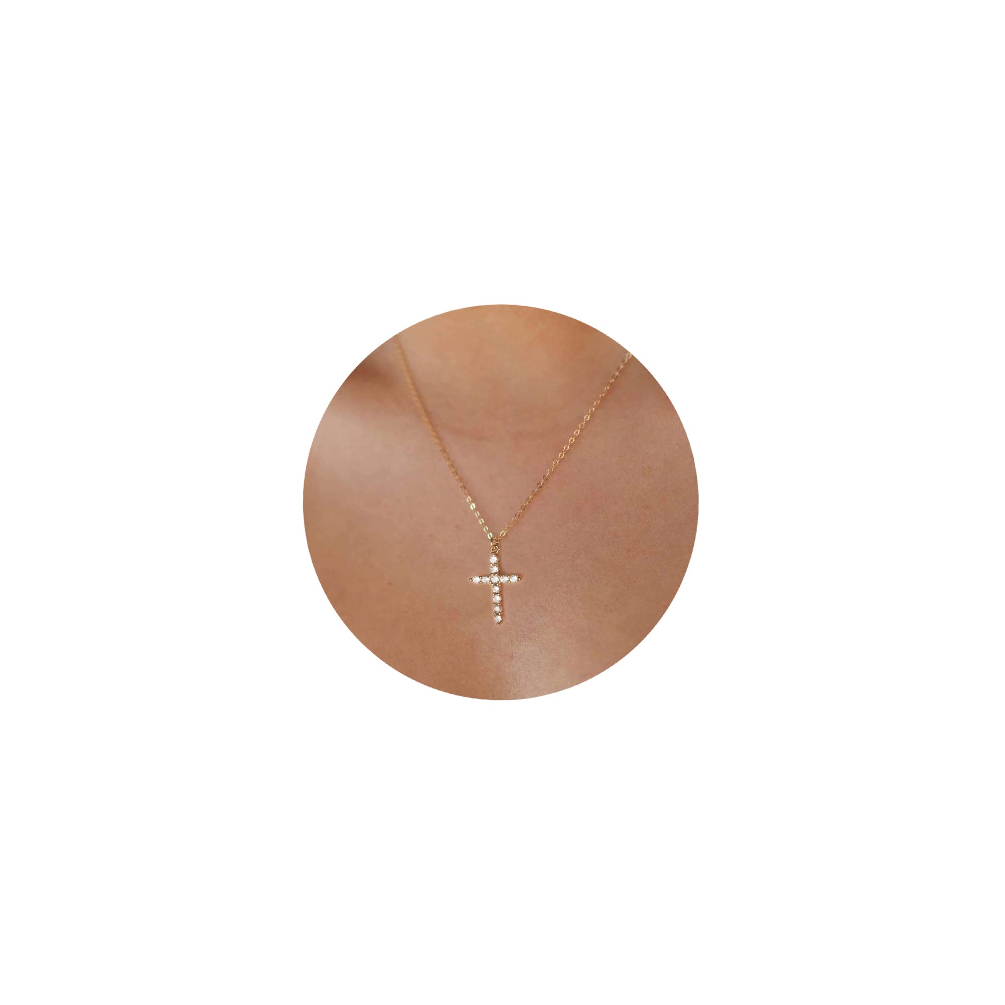 TewikyCross Necklace for Women-Dainty Simple 14k Gold Plated Cross Pendant Cute Diamond Necklaces for Women Gold Jewelry