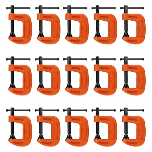 SOUJAP Juego de abrazaderas C de 1 pulgada, abrazadera G de hierro fundido para carpintería y soldadura, naranja, apertura de mandíbula de 25 mm, profundidad de garganta de 20 mm, paquete de 15