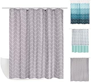 Home Treats Shower Curtain Mould and Mildew Resistant | Shower Curtain White Long | 180cm x 180cm 100% Polyester Blue (Zig Zag, 1)