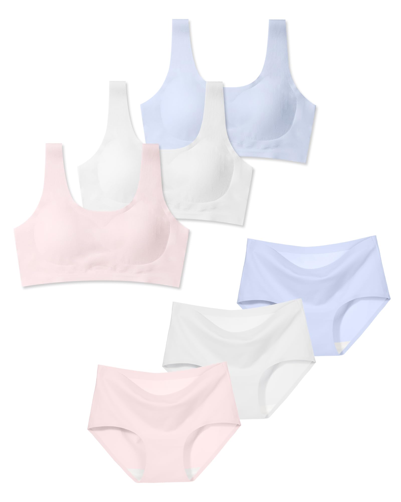 SALIA GIRL Training Bras Panties for Teens Girls 10-16 Sports Seamless Bra with Panties Sets Multipack