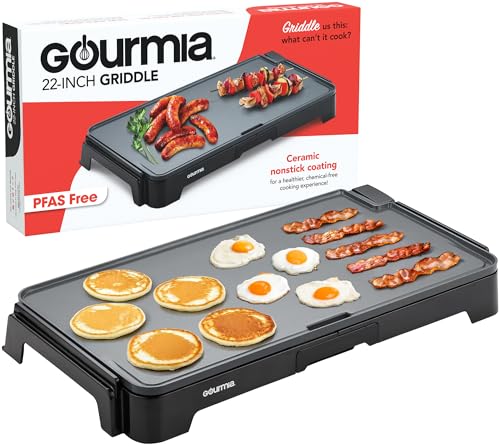 Gourmia 22-Inch XL Electric Griddle Pan - Nonstick Extra Large Ceramic Surface for Breakfast, Pancakes - Non-Toxic Flat Top Cooker - Countertop Kitchen Appliances for Tabletop Indoor Cooking