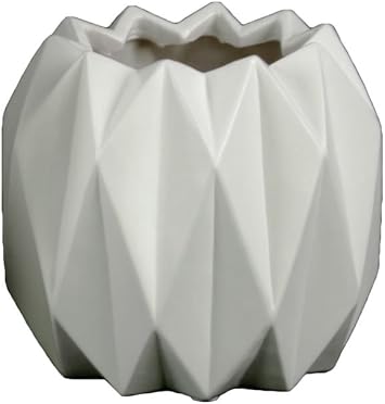 Urban Trends Ceramic Round Short Vase with Uneven Lip and Ribbed Body Design, Matte White