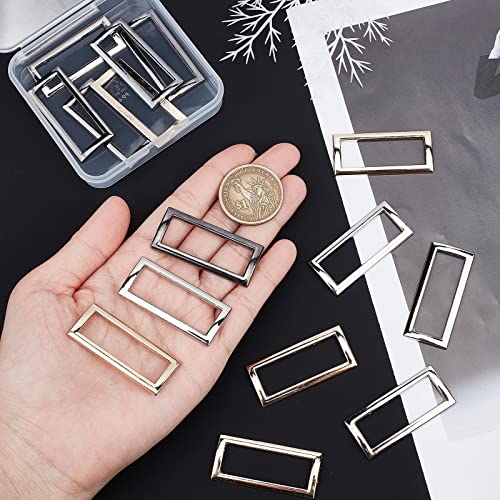 Image of GORGECRAFT 1 Box 3 Colors 15PCS Metal Flat Rectangle Rings Buckle 1-2 /5 inch(35mm) Square Strap Webbing Belt Rings Rectangular Metal Loops Strap for Bag Belt Strap Heavy Duty, Gun Black Gold Silver
