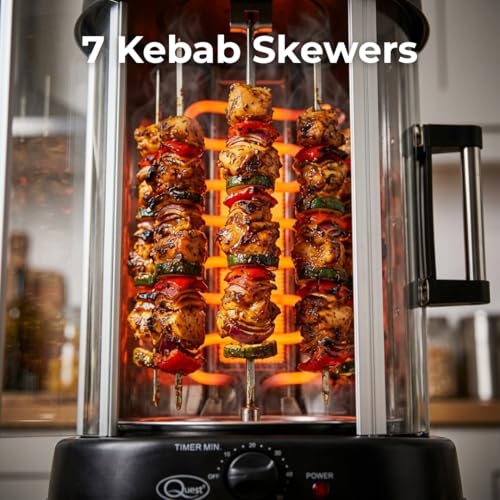 Quest Electric Rotisserie Grill | Vertical Kebab Machine | Cooks Doner Kebabs, Shawarma, Gyros & Chicken | 7 Skewers | 21L | 60-Min Timer | Auto Shut-Off | 1500W - Image 2