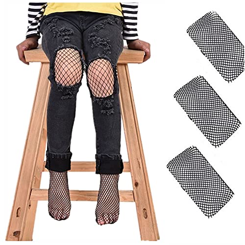 Merqwadd 3 Pairs Kids Little Girls Fishnet Stockings Hollow Out Pantyhose Mesh Socks Tights Fashion Footed Leggings (Medium Holes*3 PCS-Black,One Size)
