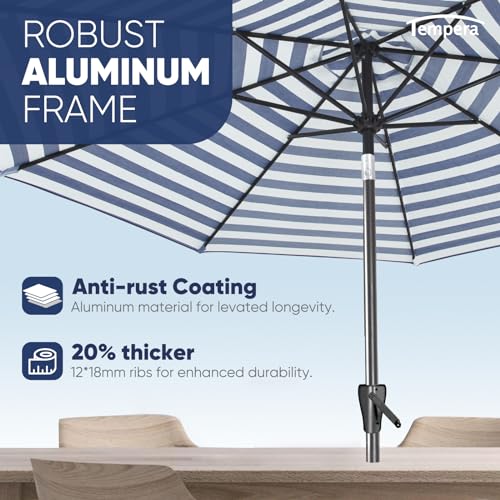 Image of Tempera Patio Market Outdoor Table Umbrella with Push Button Tilt and Crank, Large Sun Umbrella with Sturdy Pole & Fade Resistant Canopy, Easy to Set