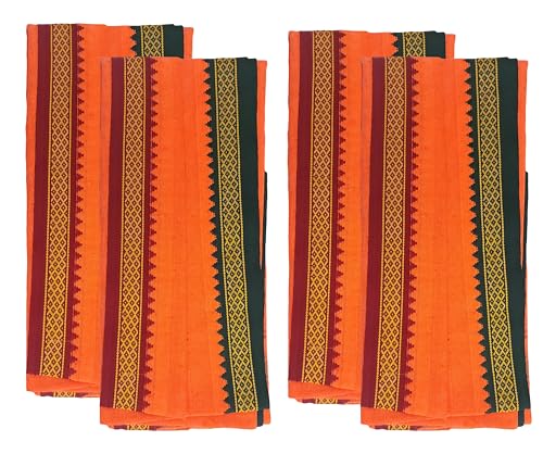 Image of Handloom Cotton + Polyester Mix God Towel | Gamcha /Angocha Towel | Fast Absorbing Bath Towels |Pack of 4 | Size 76 x 168 cm | Orange