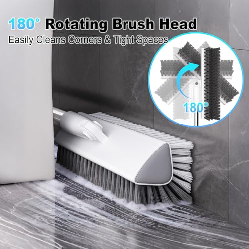 Image of Floor Scrub Brush with Long Handle, Heavy-Duty Stiff Bristles, V-Shape Floor Scrubber Brush for Tile, Concrete & Grout Lines, Stand-Up Cleaning for Garage, Bathroom, Deck & Patio
