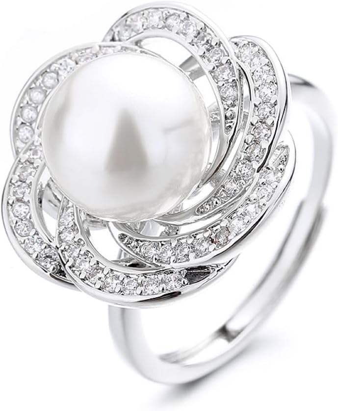 Pearl ring 925 sterling silver wedding ring Engagement ring Cocktail Ring Shiny fashion ring for women cubic zircon oxide ring women jewelry rings statement