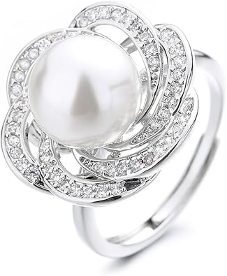 Pearl ring 925 sterling silver wedding ring Engagement ring Cocktail Ring Shiny fashion ring for women cubic zircon oxide ring women jewelry rings statement