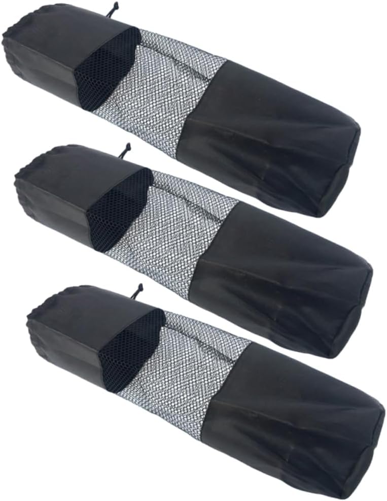 3Pcs Multifunctional Roller Mesh Duffel Drawstring Sports Bags Black Durable and Lightweight Storage for Yoga Mats Camping and Travel