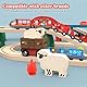 LiRiQi Holzeisenbahn Zug Feuerwehr-Löschzug, Eisenbahn Lok Kinder, Feuerwehr Leiterfahrzeug mit Licht und Sound, Zugset Spielzeug kompatibel mit Thomas, Brio, Spielzeugauto für Kleinkind Junge Mädchen
