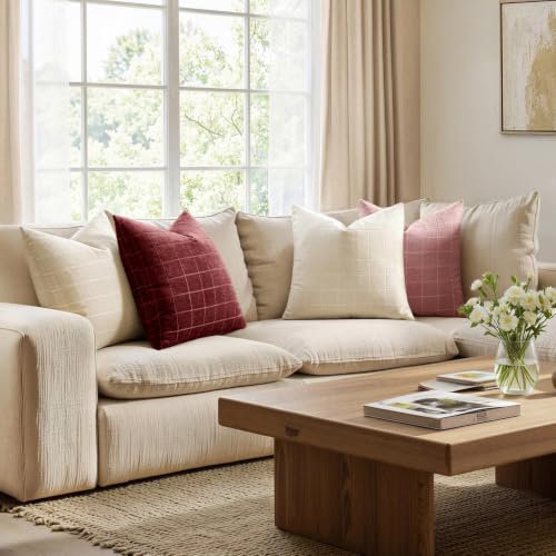 Image of MIULEE Burgundy Plaid Decorative Throw Pillow Covers 18x18 Set of 2