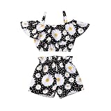 2 Stücke Mädchen Kleidung Set Baby Mädchen Outfit Set Spaghetti Bügel Blumen Rüsche Blumenmuster Tank Tops+Shorts Kurze Hosen (SchwarzesGänseblümchen, 2-3T)