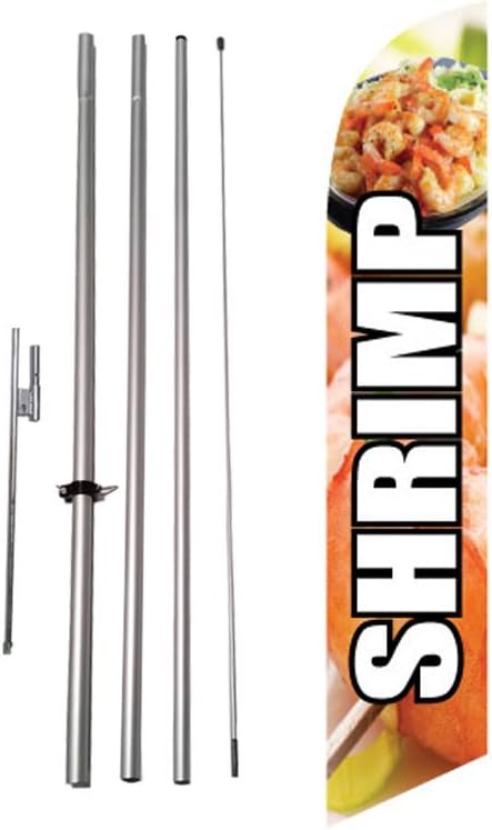Shrimp Restaurant Advertising Feather Flag Banner w/Pole kit and Ground Spike