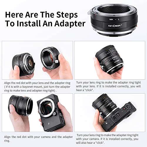 Adaptador de montura de lente K&F Concept NIK-L para enfoque manual, compatible con lentes Nikon F y cámaras con cuerpo L Mount miniatura 5