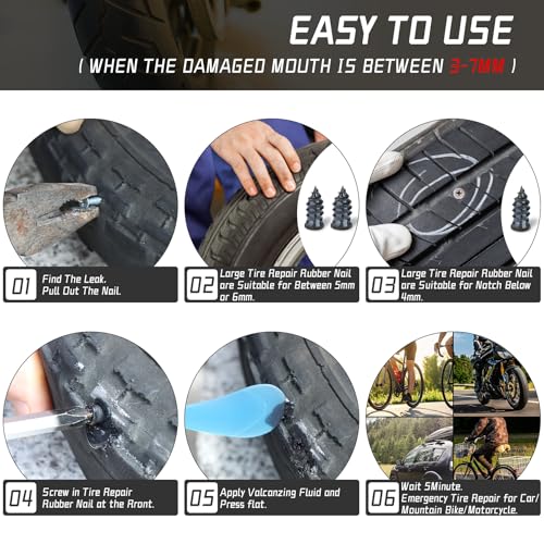 Tire Repair Kit, Tire Repair Nail, Tire Screw Plug, 10 PCS Tire Repair Rubber Nail, Tire Fix, Suitable for car, Motorcycle, ATV, Jeep, Truck, Tractor tire Puncture Repair - Image 6
