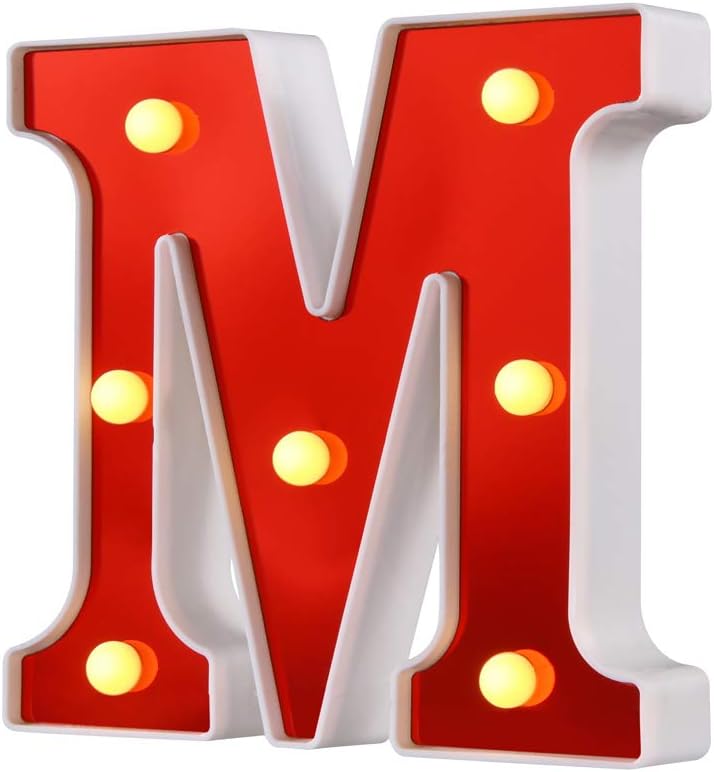 Samapet M LED Marquee Letter Lights Sign 26 Alphabet Light Up Marquee Letters Sign for Night Light Wedding Birthday Party Battery Powered Christmas Lamp Home Bar Decoration