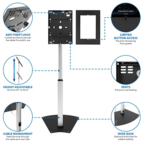Mount-It! Anti-Theft Tablet Kiosk Floor Stand Compatible With Ipad And Samsung | Height Adjustable Secure Check-In Stand | Free-Standing Or Secure Bolt-On Design #TOP2