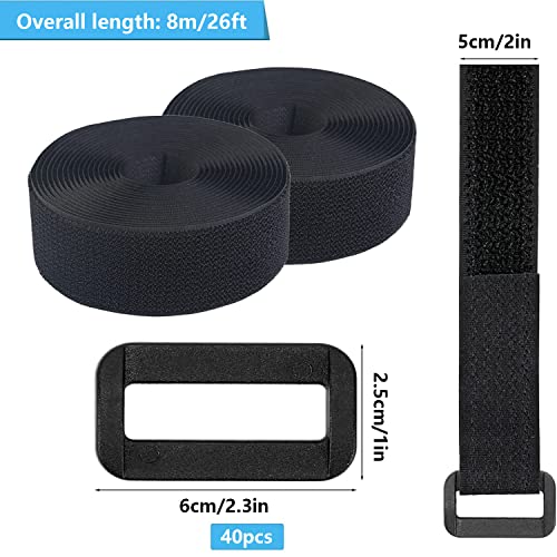 2’’ X26Ft Nylon Cable Straps With 40 Buckles, 2 Inch Wide Adjustable Hook And Loop Straps Fastening Securing, 2 Rolls Reusable Cut-To-Length Cinch Straps For Organizer Or Storage, Black #TOP3