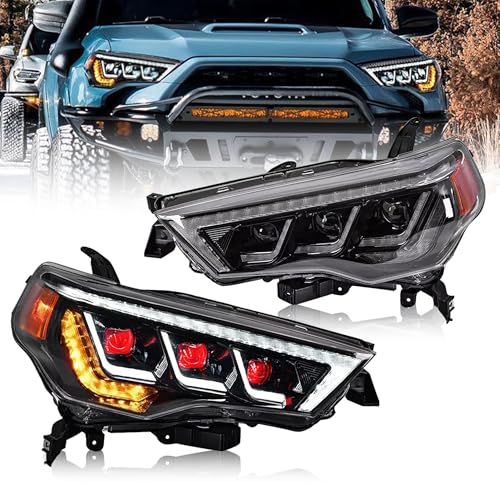 letsdate Projector Headlights Compatible For 5th Gen N280 Facelift 4Runner Pickup Trucks 2014-2023 w/Dynamic Animation w/Amber Sequential Turn Signal Can Switch to Red Eye