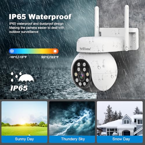 Image of Srihome SH052 5MP 4K UHD 3840 x 2160p WiFi IP Camera PTZ Outdoor Home Security CCTV Camera 2 Way Talk Pan & Tilt Color Night Vision Motion Detection Supports MicroSD Card Upto 128GB